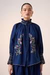 Shop_Cord_Blue Cotton Embellished Lace Band Farmer Floral Embroidered Top With Skirt _at_Aza_Fashions