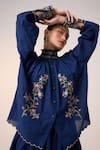 Buy_Cord_Blue Cotton Embellished Lace Band Farmer Floral Embroidered Top With Skirt _Online_at_Aza_Fashions