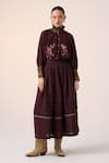 Buy_Cord_Maroon Cotton Embellished Lace Band Farmer Pixel Embroidered Top With Skirt _at_Aza_Fashions