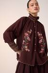 Cord_Maroon Cotton Embellished Lace Band Farmer Pixel Embroidered Top With Skirt _Online_at_Aza_Fashions