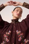 Buy_Cord_Maroon Cotton Embellished Lace Band Farmer Pixel Embroidered Top With Skirt _Online_at_Aza_Fashions