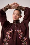 Shop_Cord_Maroon Cotton Embellished Lace Band Farmer Pixel Embroidered Top With Skirt _Online_at_Aza_Fashions