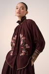 Buy_Cord_Maroon Cotton Embellished Lace Band Farmer Pixel Embroidered Top With Skirt 