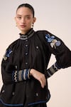 Buy_Cord_Black Cotton Embroidered Smocking Band Collar Farmer Thread Top _Online_at_Aza_Fashions