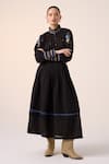 Cord_Black Cotton Embroidered Smocking Band Collar Farmer Thread Top _Online