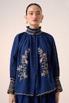 Buy_Cord_Blue Cotton Embroidered Smocking Band Collar Farmer Floral Top _at_Aza_Fashions