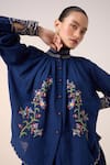 Buy_Cord_Blue Cotton Embroidered Smocking Band Collar Farmer Floral Top _Online_at_Aza_Fashions