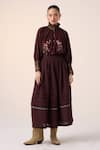 Buy_Cord_Maroon Cotton Embroidered Smocking Band Collar Farmer Pixel Top _at_Aza_Fashions