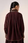 Shop_Cord_Maroon Cotton Embroidered Smocking Band Collar Farmer Pixel Top _at_Aza_Fashions