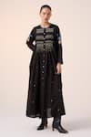 Cord_Black Cotton Embroidered Thread Round Frida Floral Dress _Online_at_Aza_Fashions