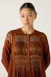 Cord_Brown Cotton Embroidered Thread Round Frida Smocked Foliage Print Dress _at_Aza_Fashions