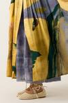 Shop_Cord_Yellow Cotton Embroidered Thread Round Frida Wallflower Print Dress With Skirt _Online_at_Aza_Fashions