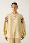 Cord_Ivory Cotton Embroidered Thread Mandarin Collar Hazel Floral Top With Pant _at_Aza_Fashions