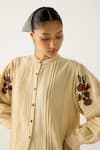 Buy_Cord_Ivory Cotton Embroidered Thread Mandarin Collar Hazel Floral Top With Pant 