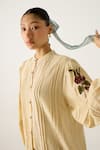 Shop_Cord_Ivory Cotton Embroidered Thread Mandarin Collar Hazel Floral Top With Pant 