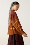 Shop_Cord_Brown Cotton Printed Lace Mandarin Collar Hazel Foliage Top _Online_at_Aza_Fashions