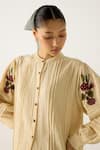 Cord_Ivory Cotton Embroidered Thread Mandarin Collar Hazel Floral Top _Online_at_Aza_Fashions