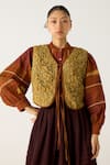 Buy_Cord_Brown Cotton Textured Open Janet Gilet _at_Aza_Fashions