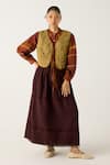 Buy_Cord_Brown Cotton Textured Open Janet Gilet _Online_at_Aza_Fashions