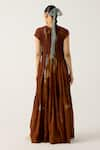 Shop_Cord_Brown Cotton Printed Foliage Round July Tiered Dress _at_Aza_Fashions