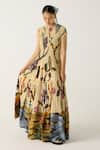 Cord_Ivory Cotton Printed Safari Round July Tiered Dress_Online_at_Aza_Fashions