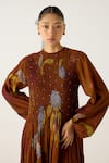 Buy_Cord_Brown Cotton Printed Foliage Round July Tiered Dress _Online_at_Aza_Fashions