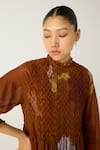 Cord_Brown Cotton Printed Foliage Frill Collar July Dress _at_Aza_Fashions