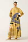 Buy_Cord_Yellow Cotton Printed Safari Frill Collar July Wallflower Dress _at_Aza_Fashions