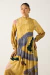 Cord_Yellow Cotton Printed Safari Frill Collar July Wallflower Dress _at_Aza_Fashions