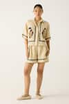 Buy_Cord_Ivory Linen Embroidered Applique Shirt Collar Leo Duck With Shorts _at_Aza_Fashions