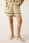 Buy_Cord_Ivory Linen Embroidered Applique Shirt Collar Leo Duck With Shorts _Online_at_Aza_Fashions