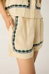 Shop_Cord_Ivory Linen Embroidered Applique Shirt Collar Leo Duck With Shorts _Online_at_Aza_Fashions