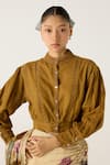 Buy_Cord_Brown Cotton Lace Inserts Round Collar Lily Cropped Top _at_Aza_Fashions