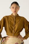 Shop_Cord_Brown Cotton Lace Inserts Round Collar Lily Cropped Top _Online_at_Aza_Fashions