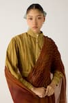 Buy_Cord_Brown Cotton Lace Inserts Round Collar Lily Embroidered Top _Online_at_Aza_Fashions