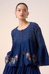 Buy_Cord_Blue Cotton Embroidery Floral Round Louie Smocked Yoke Top _at_Aza_Fashions