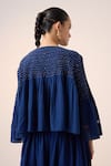 Shop_Cord_Blue Cotton Embroidery Floral Round Louie Smocked Yoke Top _at_Aza_Fashions