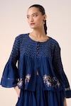 Shop_Cord_Blue Cotton Embroidery Floral Round Louie Smocked Yoke Top _Online_at_Aza_Fashions