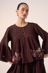 Buy_Cord_Maroon Cotton Embroidery Floral Round Louie Hem Top _at_Aza_Fashions