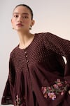 Buy_Cord_Maroon Cotton Embroidery Floral Round Louie Hem Top _Online_at_Aza_Fashions