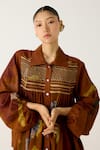 Cord_Brown Cotton Print Foliage Collared Nico Shirt _Online_at_Aza_Fashions