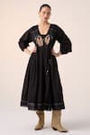 Buy_Cord_Black Cotton Applique Duck V Neck Poem Dress _at_Aza_Fashions