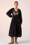 Shop_Cord_Black Cotton Applique Duck V Neck Poem Dress _at_Aza_Fashions