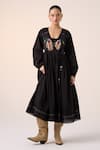 Buy_Cord_Black Cotton Applique Duck V Neck Poem Dress _Online_at_Aza_Fashions