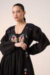 Shop_Cord_Black Cotton Applique Duck V Neck Poem Dress _Online_at_Aza_Fashions