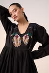 Shop_Cord_Black Cotton Applique Duck V Neck Poem Dress 