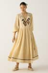 Shop_Cord_Ivory Cotton Applique Duck V Neck Poem Twin Dress _Online_at_Aza_Fashions