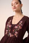 Shop_Cord_Maroon Cotton Embroidery Floral V Neck Poem Pixel Dress 