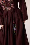 Cord_Maroon Cotton Embroidery Floral V Neck Poem Pixel Dress _Online