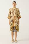 Cord_Ivory Cotton Print Safari V Collar Porto Dress_Online_at_Aza_Fashions